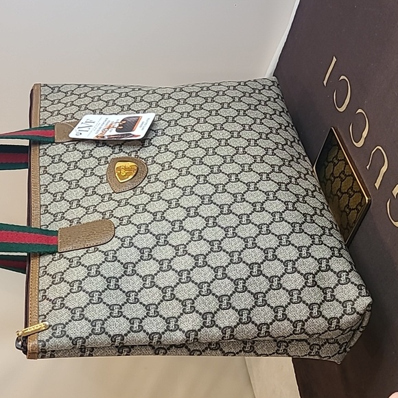 GUCCI PLUS VINTAGE 70'S ZIPPER TOP TOTE/COATED CANVAS/WEB SHERRY/EXCELLENT COND - Picture 4 of 17